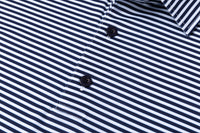 Stripe Show – Men’s Navy & White Striped Golf Polo
