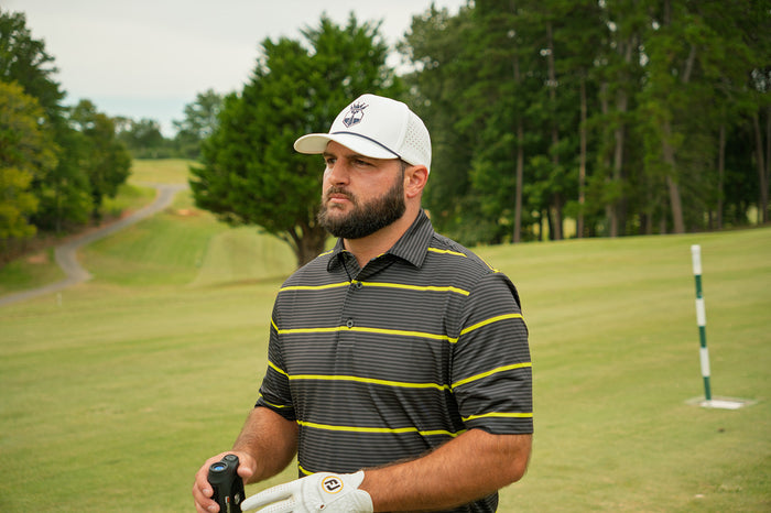 Don’t Do Average – Men’s Grey & Yellow Performance Golf Polo