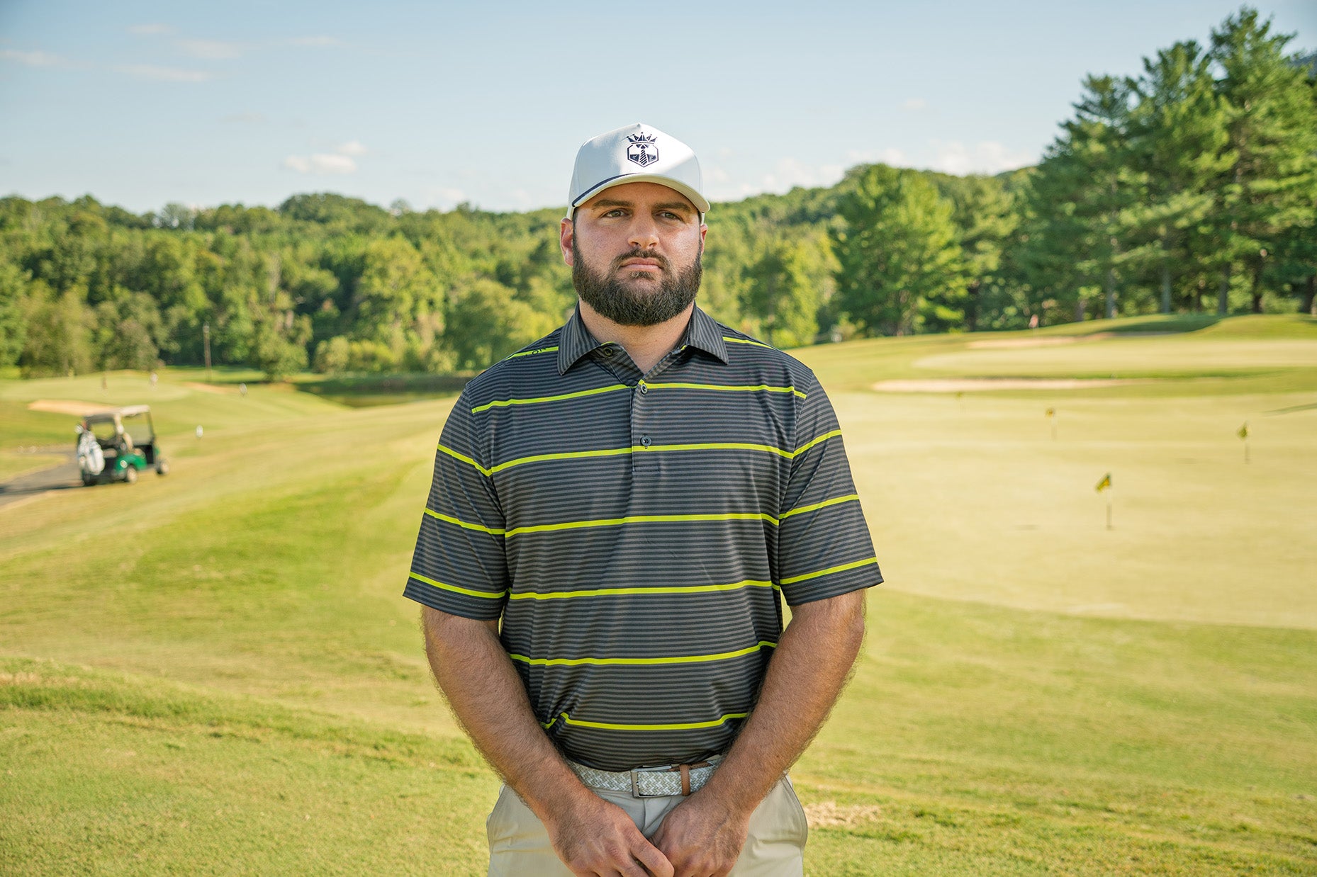 Don’t Do Average – Men’s Grey & Yellow Performance Golf Polo