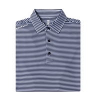 Stripe Show – Men’s Navy & White Striped Golf Polo