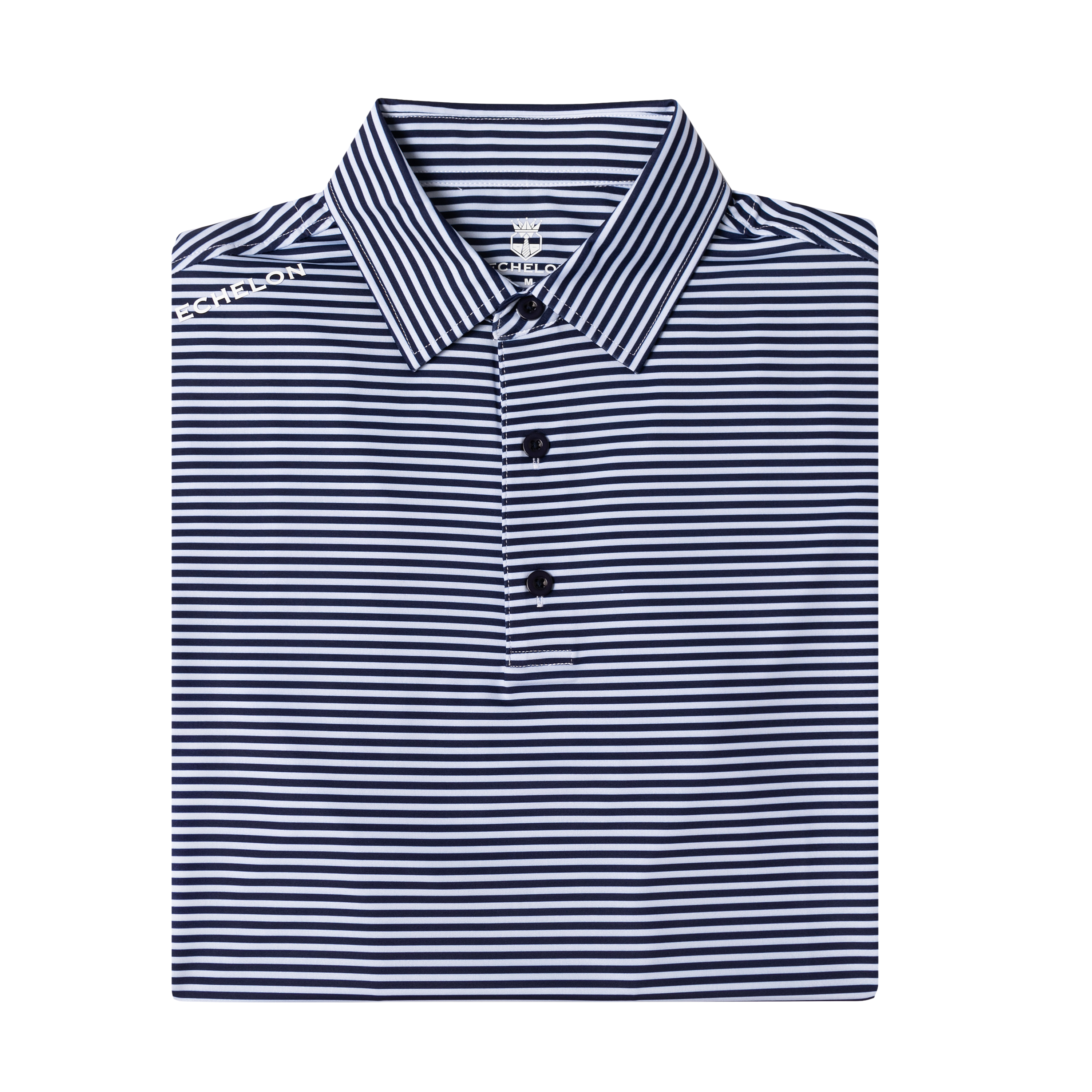 Stripe Show – Men’s Navy & White Striped Golf Polo