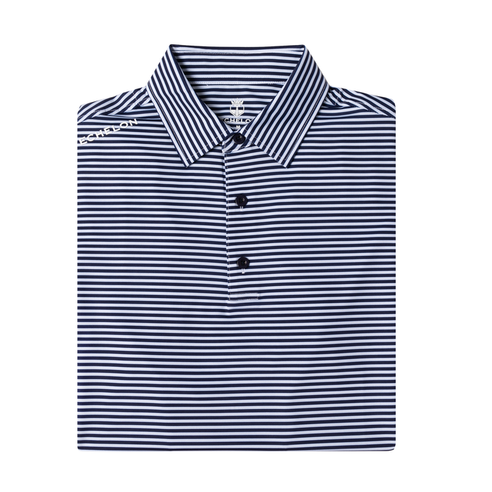 Stripe Show – Men’s Navy & White Striped Golf Polo